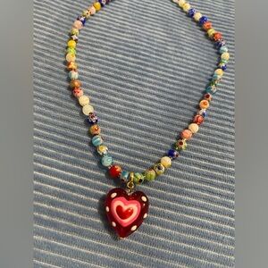 💖Reposh: Vintage Multicolor Beaded Necklace with Heart Pendant